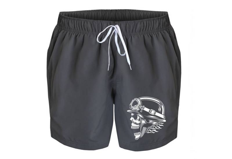 deinshirt Badehose Schwimmshorts Totenkopf Stahlhelm Integrierter Netz-Slip, aufgesetzte Gesäßtasche mit Klettverschluss von deinshirt