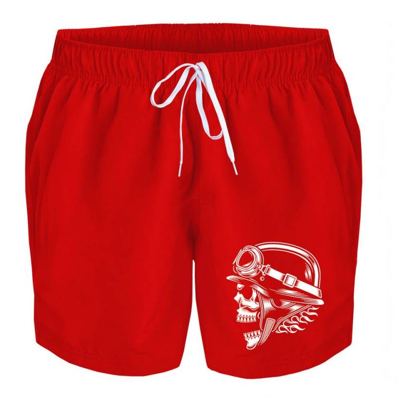deinshirt Badehose Schwimmshorts Totenkopf Stahlhelm Integrierter Netz-Slip, aufgesetzte Gesäßtasche mit Klettverschluss von deinshirt