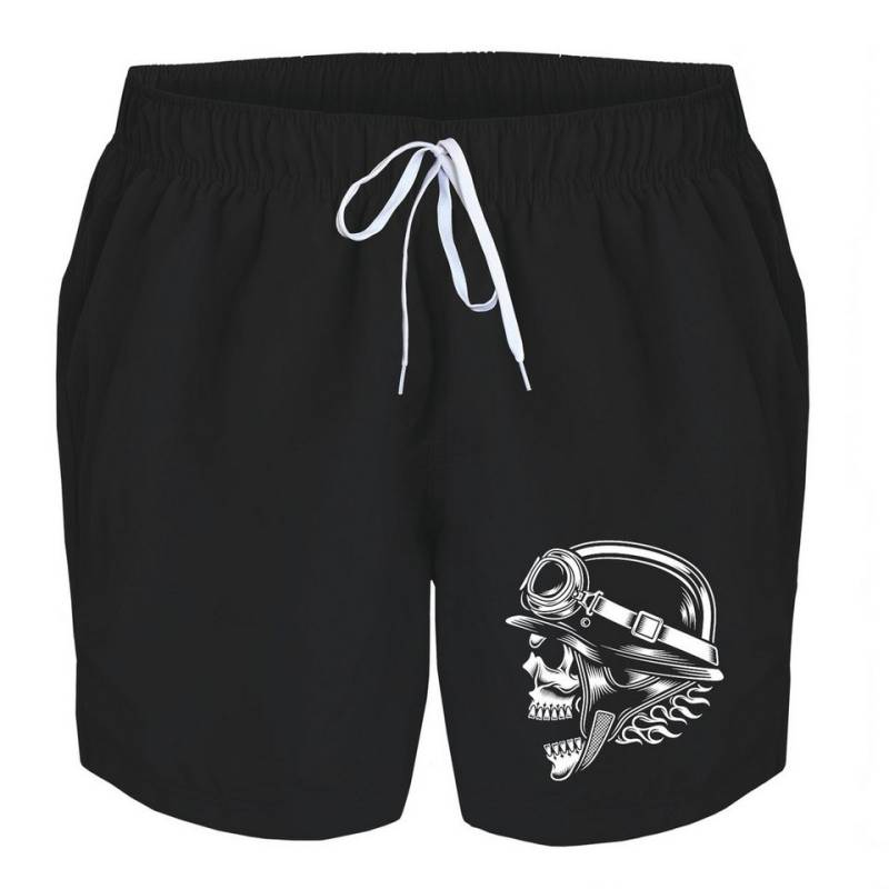 deinshirt Badehose Schwimmshorts Totenkopf Stahlhelm Integrierter Netz-Slip, aufgesetzte Gesäßtasche mit Klettverschluss von deinshirt