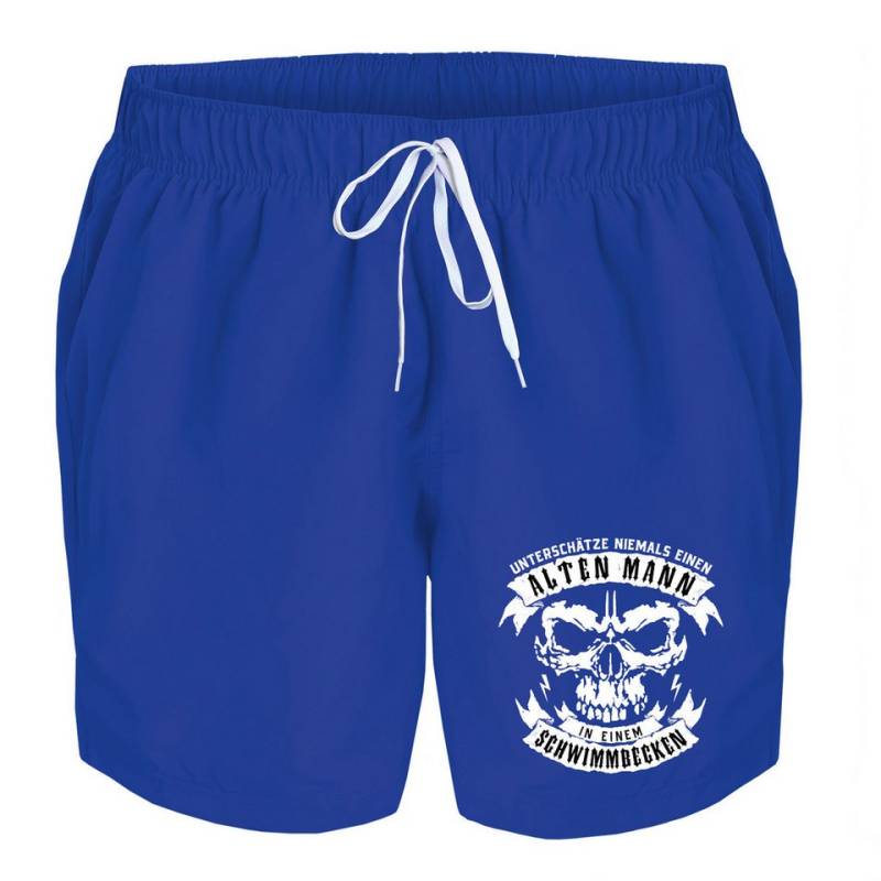 deinshirt Badehose Schwimmshorts Totenkopf alter Mann im Schwimmbecken Integrierter Netz-Slip, aufgesetzte Gesäßtasche mit Klettverschluss von deinshirt