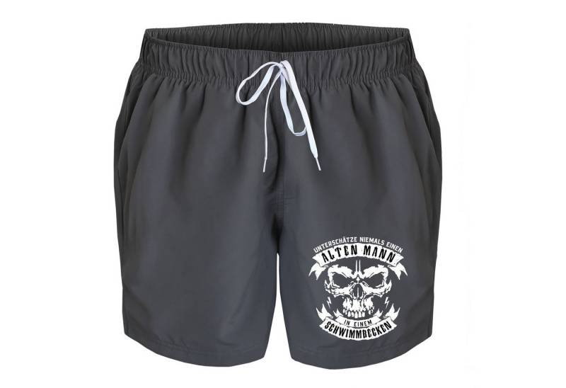 deinshirt Badehose Schwimmshorts Totenkopf alter Mann im Schwimmbecken Integrierter Netz-Slip, aufgesetzte Gesäßtasche mit Klettverschluss von deinshirt