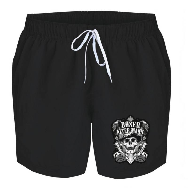 deinshirt Badehose Schwimmshorts Totenkopf böser alter Mann Integrierter Netz-Slip, aufgesetzte Gesäßtasche mit Klettverschluss von deinshirt
