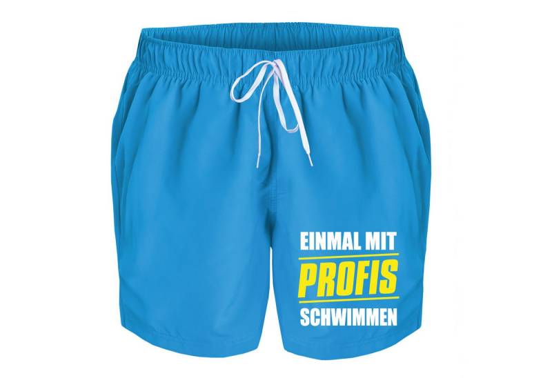 deinshirt Badehose Schwimmshorts einmal mit Profis schwimmen Integrierter Netz-Slip, aufgesetzte Gesäßtasche mit Klettverschluss von deinshirt