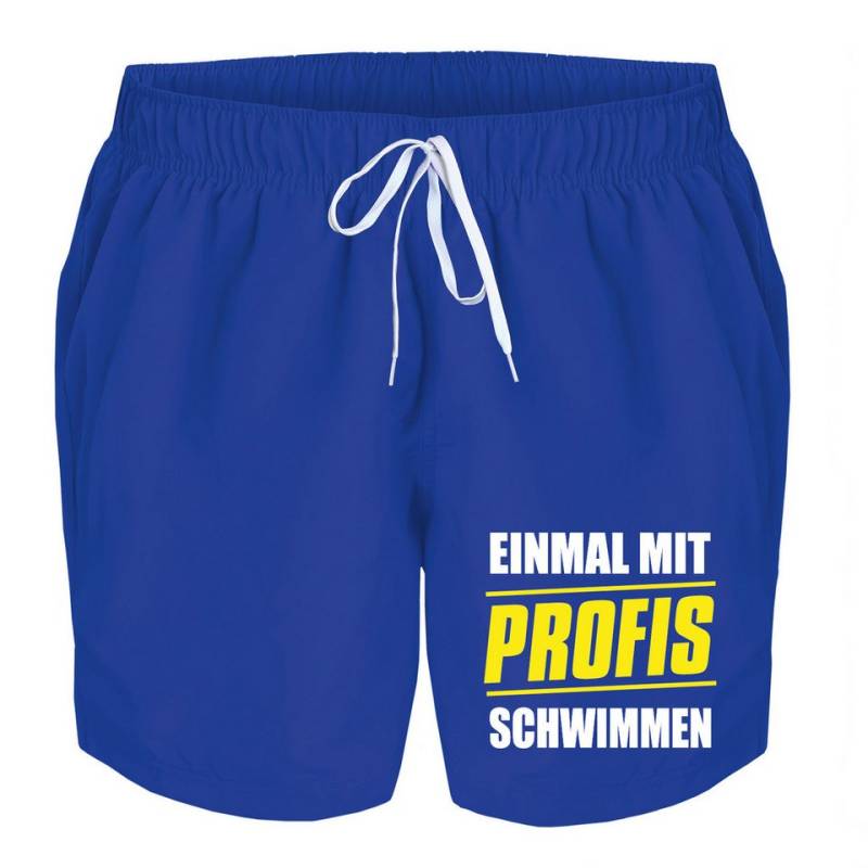deinshirt Badehose Schwimmshorts einmal mit Profis schwimmen Integrierter Netz-Slip, aufgesetzte Gesäßtasche mit Klettverschluss von deinshirt