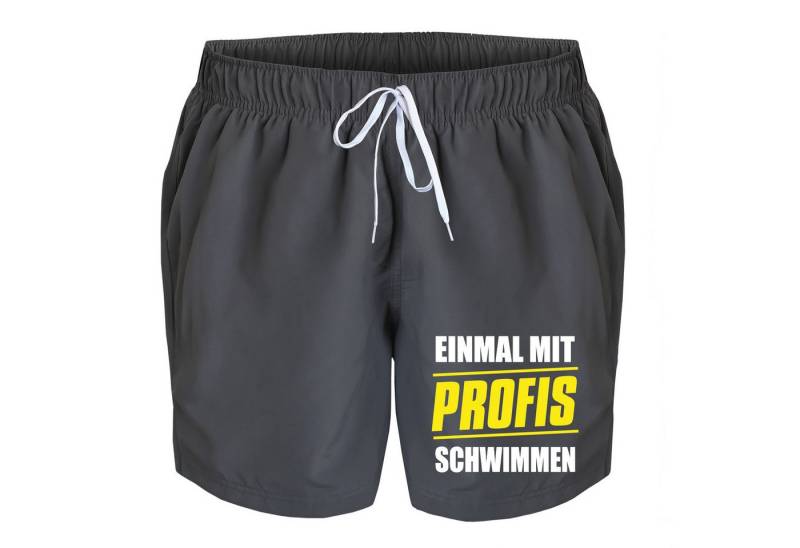 deinshirt Badehose Schwimmshorts einmal mit Profis schwimmen Integrierter Netz-Slip, aufgesetzte Gesäßtasche mit Klettverschluss von deinshirt