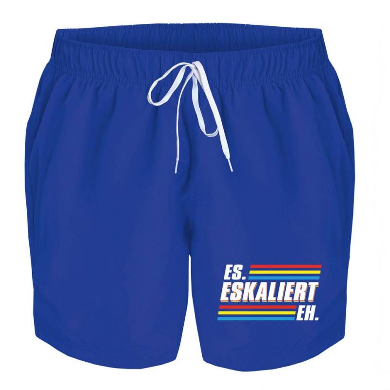 deinshirt Badehose Schwimmshorts es eskaliert eh Integrierter Netz-Slip, aufgesetzte Gesäßtasche mit Klettverschluss von deinshirt