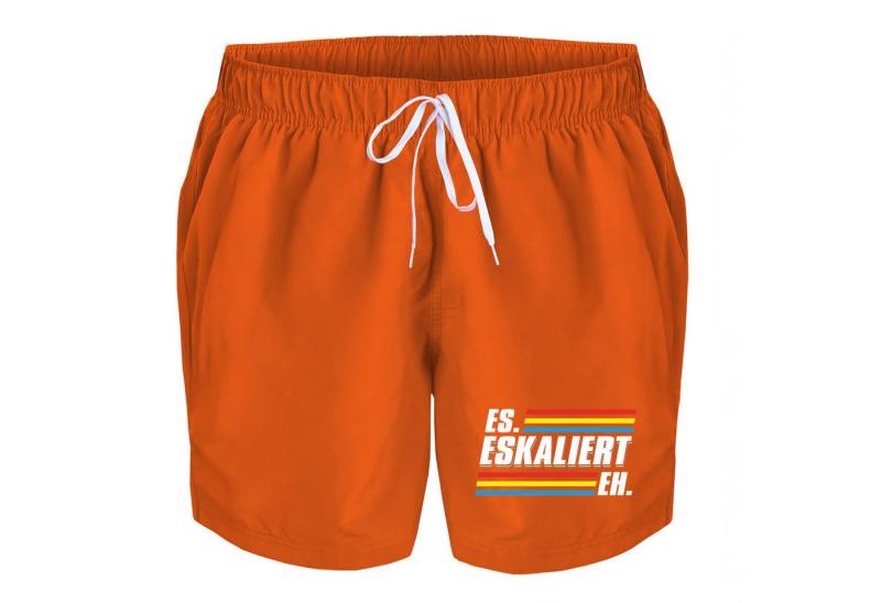 deinshirt Badehose Schwimmshorts es eskaliert eh Integrierter Netz-Slip, aufgesetzte Gesäßtasche mit Klettverschluss von deinshirt