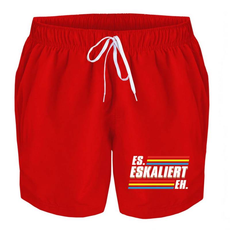 deinshirt Badehose Schwimmshorts es eskaliert eh Integrierter Netz-Slip, aufgesetzte Gesäßtasche mit Klettverschluss von deinshirt