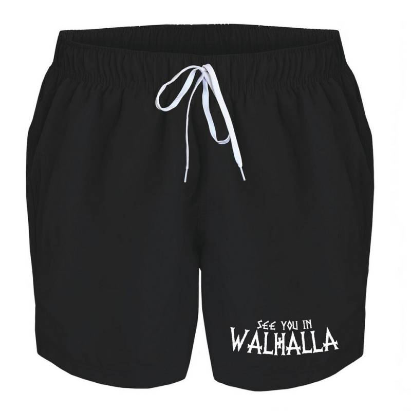 deinshirt Badehose Schwimmshorts see you in Walhalla Integrierter Netz-Slip, aufgesetzte Gesäßtasche mit Klettverschluss von deinshirt