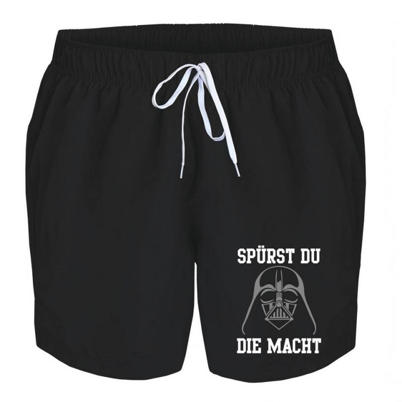 deinshirt Badehose Schwimmshorts spürst Du die Macht Integrierter Netz-Slip, aufgesetzte Gesäßtasche mit Klettverschluss von deinshirt