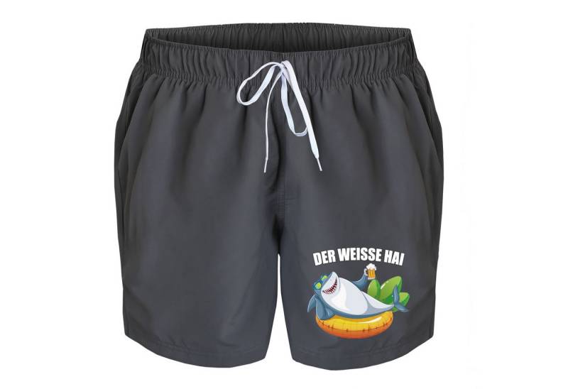 deinshirt Badehose Schwimmshorts der Weisse Hai Integrierter Netz-Slip, aufgesetzte Gesäßtasche mit Klettverschluss von deinshirt
