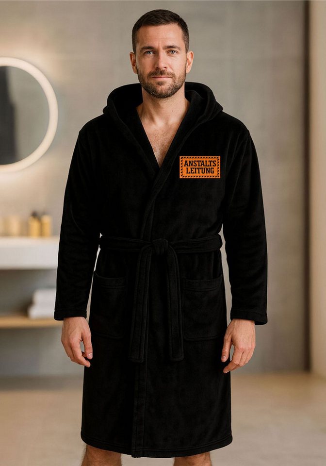 deinshirt Bademantel Anstaltsleitung, lange Länge, 100% Polyester, Kapuze, Bindegürtel, mit Kapuze, 2 aufgesetzte Taschen von deinshirt