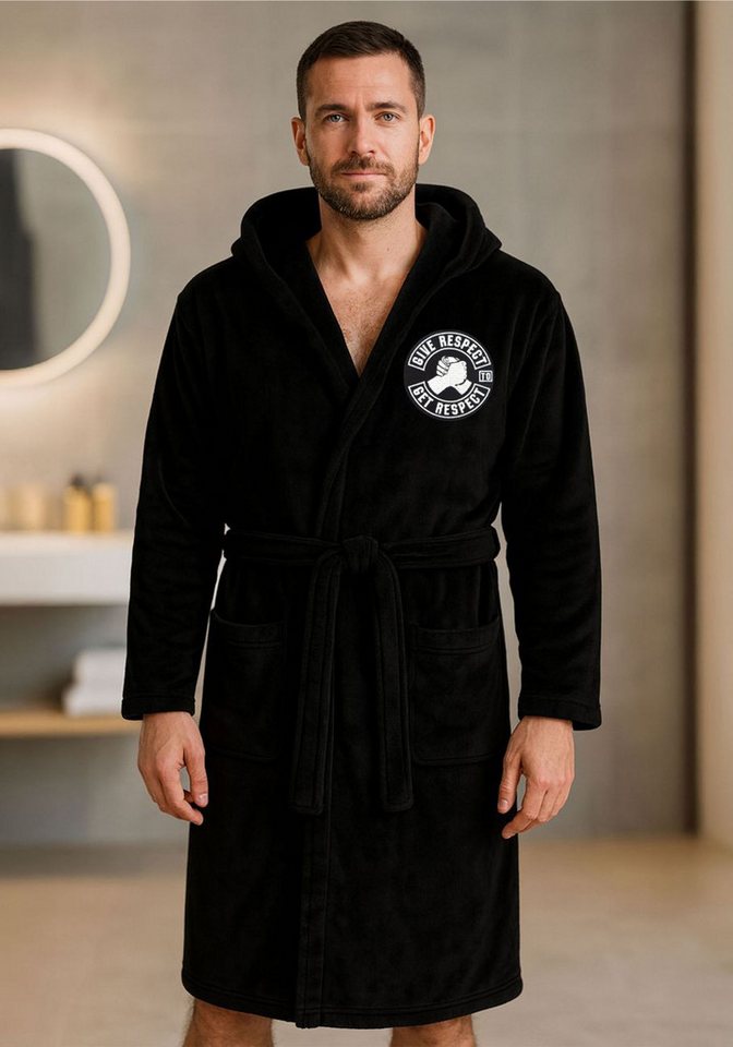 deinshirt Bademantel Give Respect to get Respect, lange Länge, 100% Polyester, Kapuze, Bindegürtel, mit Kapuze, 2 aufgesetzte Taschen von deinshirt