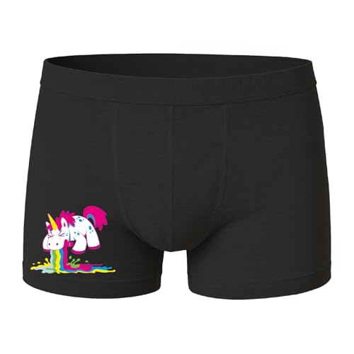 deinshirt Boxershorts Herren Unterhose Männer Unterwäsche kotzendes Regenbogen Einhorn, Größe:L, Farbe:schwarz von deinshirt