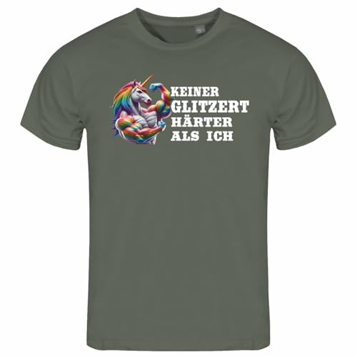 deinshirt - Herren T-Shirt mit Aufdruck Keiner glitzert härter als ich - Einhorn Humorvoll, Größe:L, Farbe:Olive deinshirt - Herren T-Shirt mit Aufdruck Keiner glitzert härter als ich - Einhorn Humorvoll, Größe:L, Farbe:Olive von deinshirt