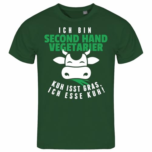 deinshirt - Herren T-Shirt mit Aufdruck Second Hand Vegetarier Kuh isst Gras ich Esse Kuh - Grillen Freizeit, Größe:XL, Farbe:flaschengrün von deinshirt