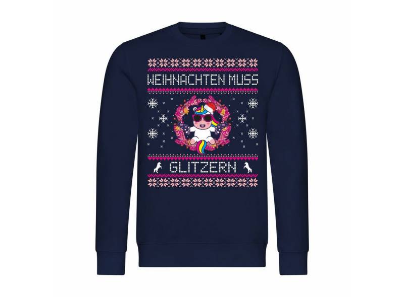 deinshirt Rundhalspullover Herren Pullover Weihnachten muss glitzern Einhorn Mit Print Motiv, Grafik von deinshirt