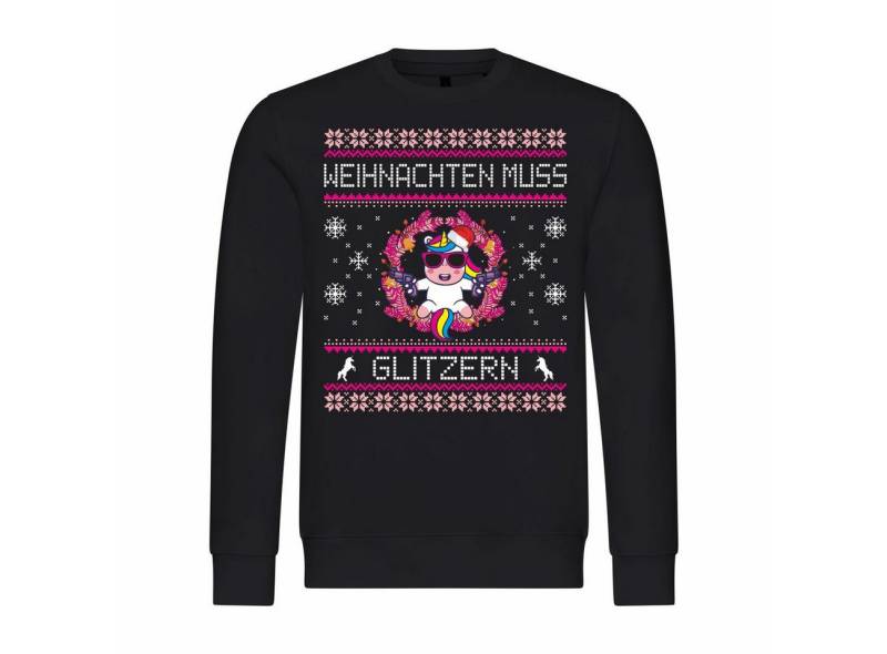 deinshirt Rundhalspullover Herren Pullover Weihnachten muss glitzern Einhorn Mit Print Motiv, Grafik von deinshirt