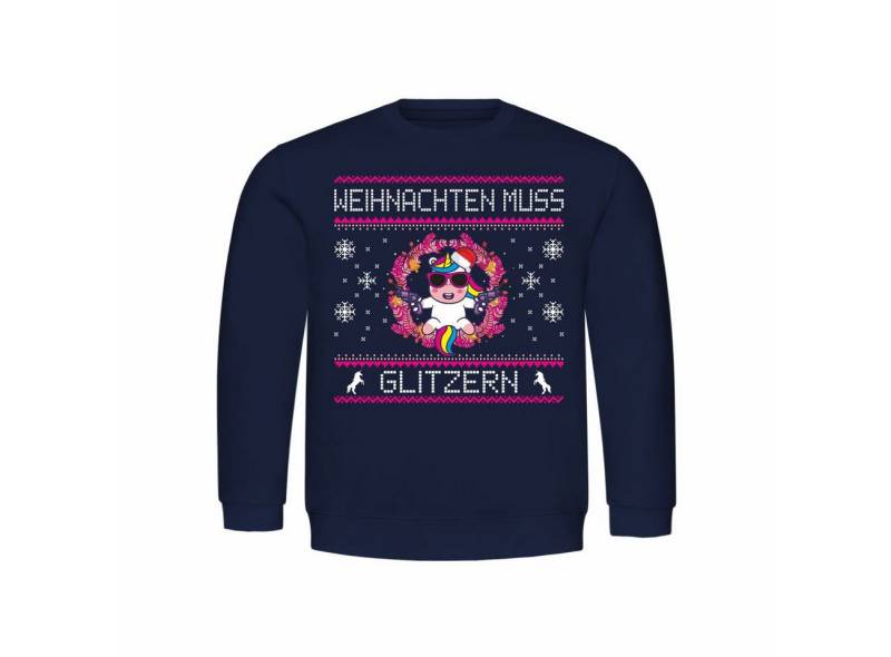 deinshirt Rundhalspullover Kinder Pullover Weihnachten muss glitzern Einhorn Mit Print Motiv von deinshirt