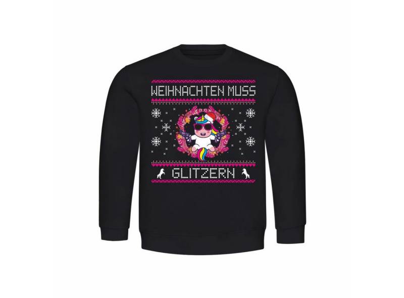deinshirt Rundhalspullover Kinder Pullover Weihnachten muss glitzern Einhorn Mit Print Motiv von deinshirt