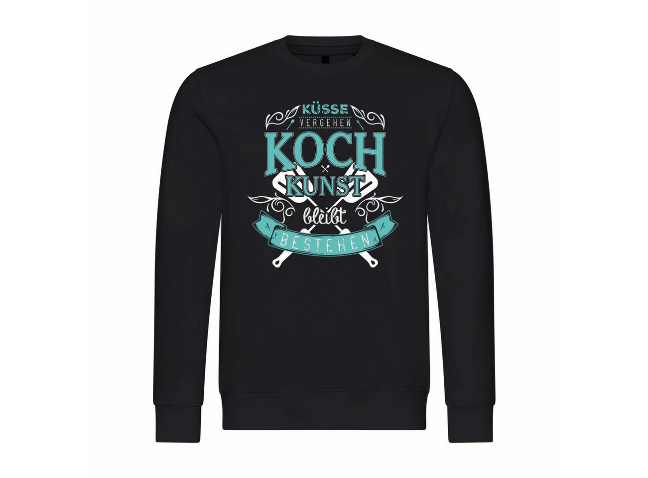 deinshirt Rundhalspullover Herren Pullover Küsse vergehen Kochkunst bleibt bestehen Mit Print Motiv, Grafik von deinshirt