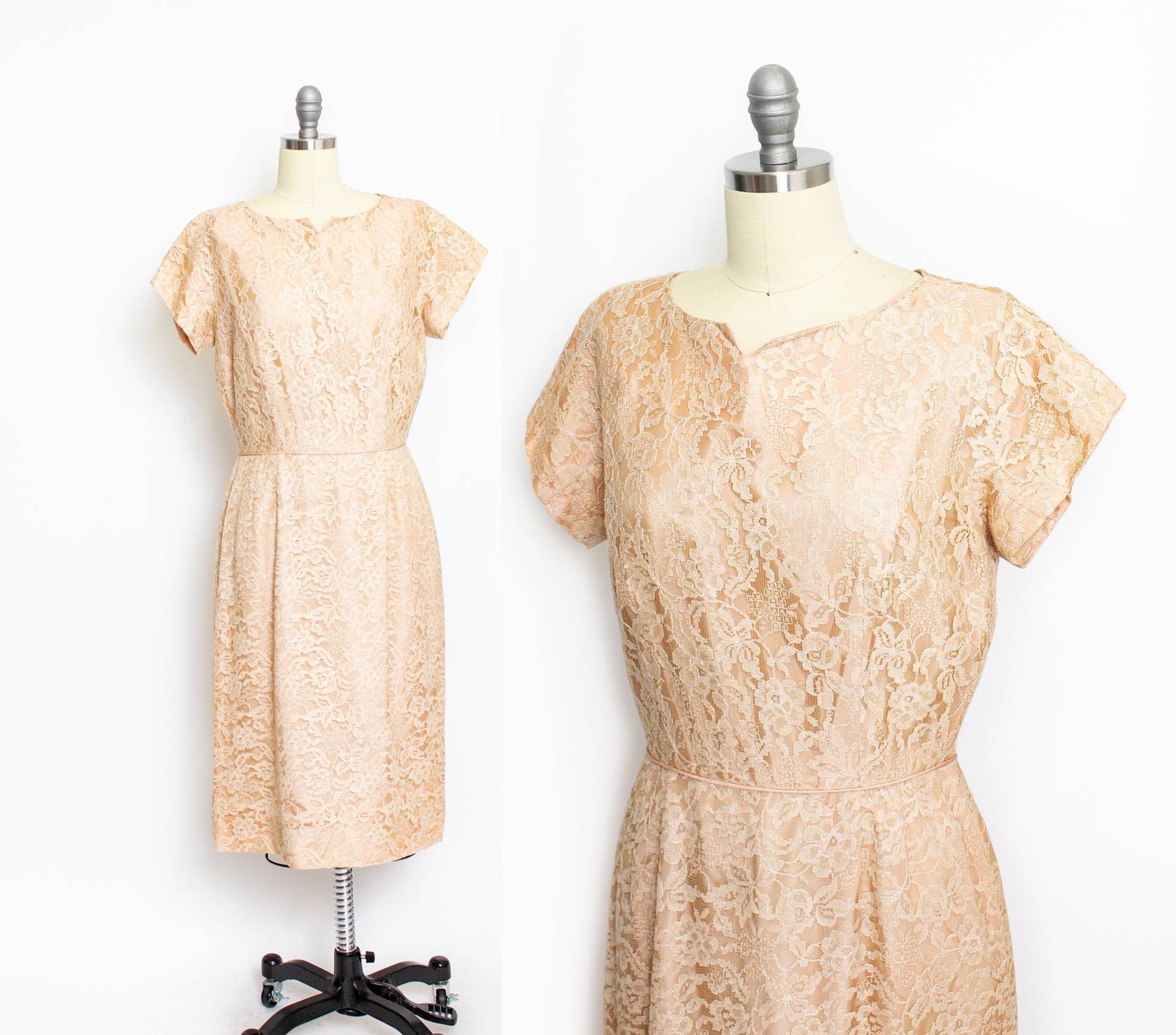 1950Er Jahre Kleid Beige Champagner Spitze L von dejavintageboutique