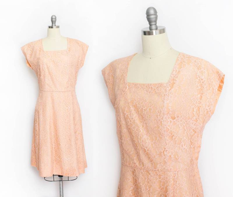 1960Er Jahre Kleid Champagner Spitze Tellerrock L von dejavintageboutique