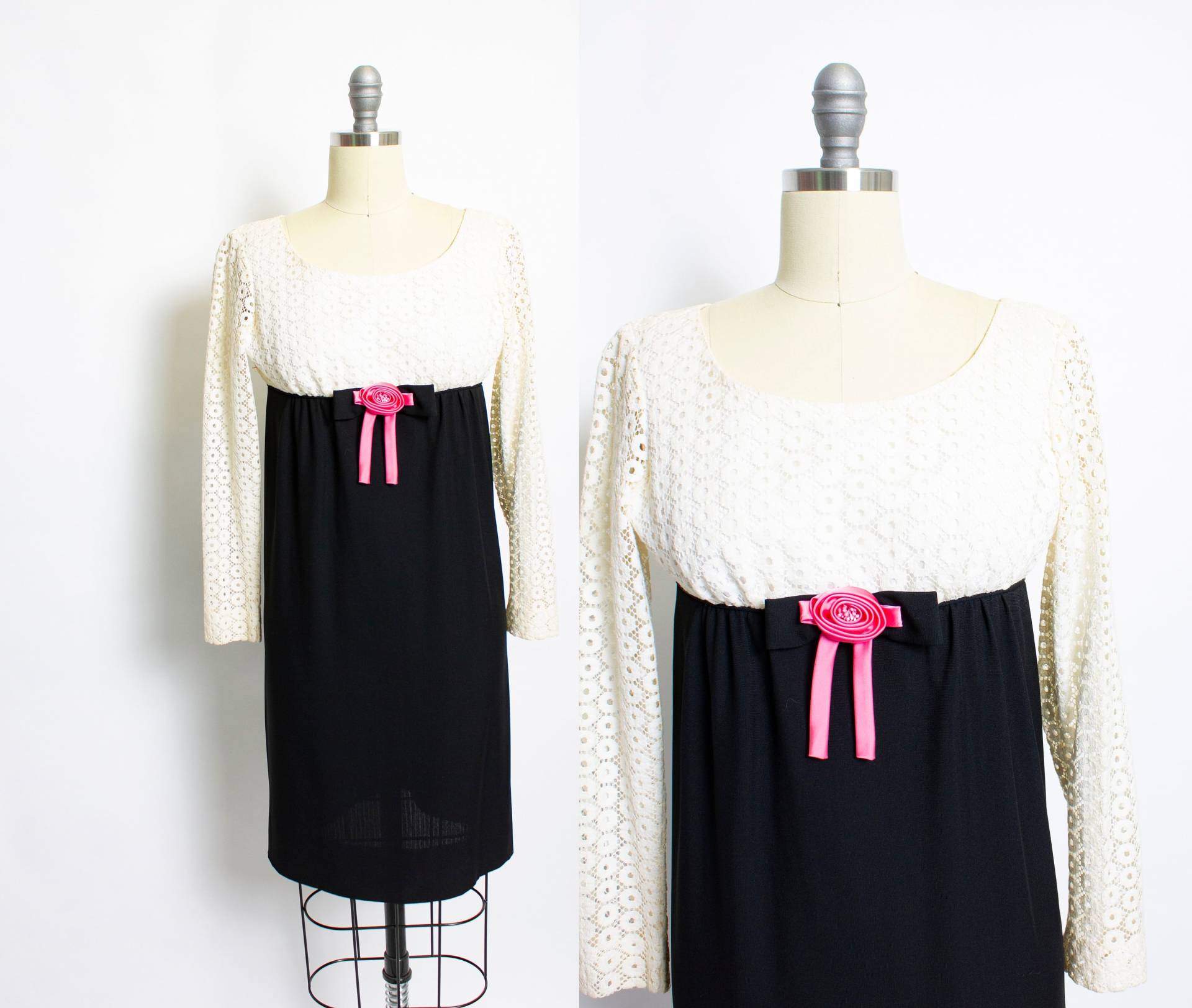 1960Er Jahre Kleid Elfenbein Spitze Empire-Taille Mod Cocktail S/xs von dejavintageboutique