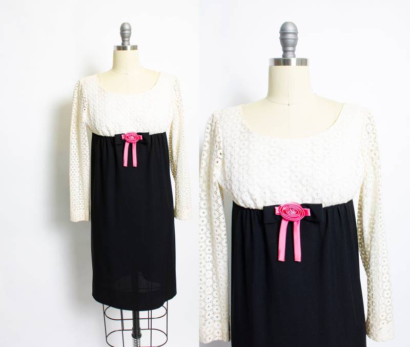 1960Er Jahre Kleid Elfenbein Spitze Empire-Taille Mod Cocktail S/xs von dejavintageboutique