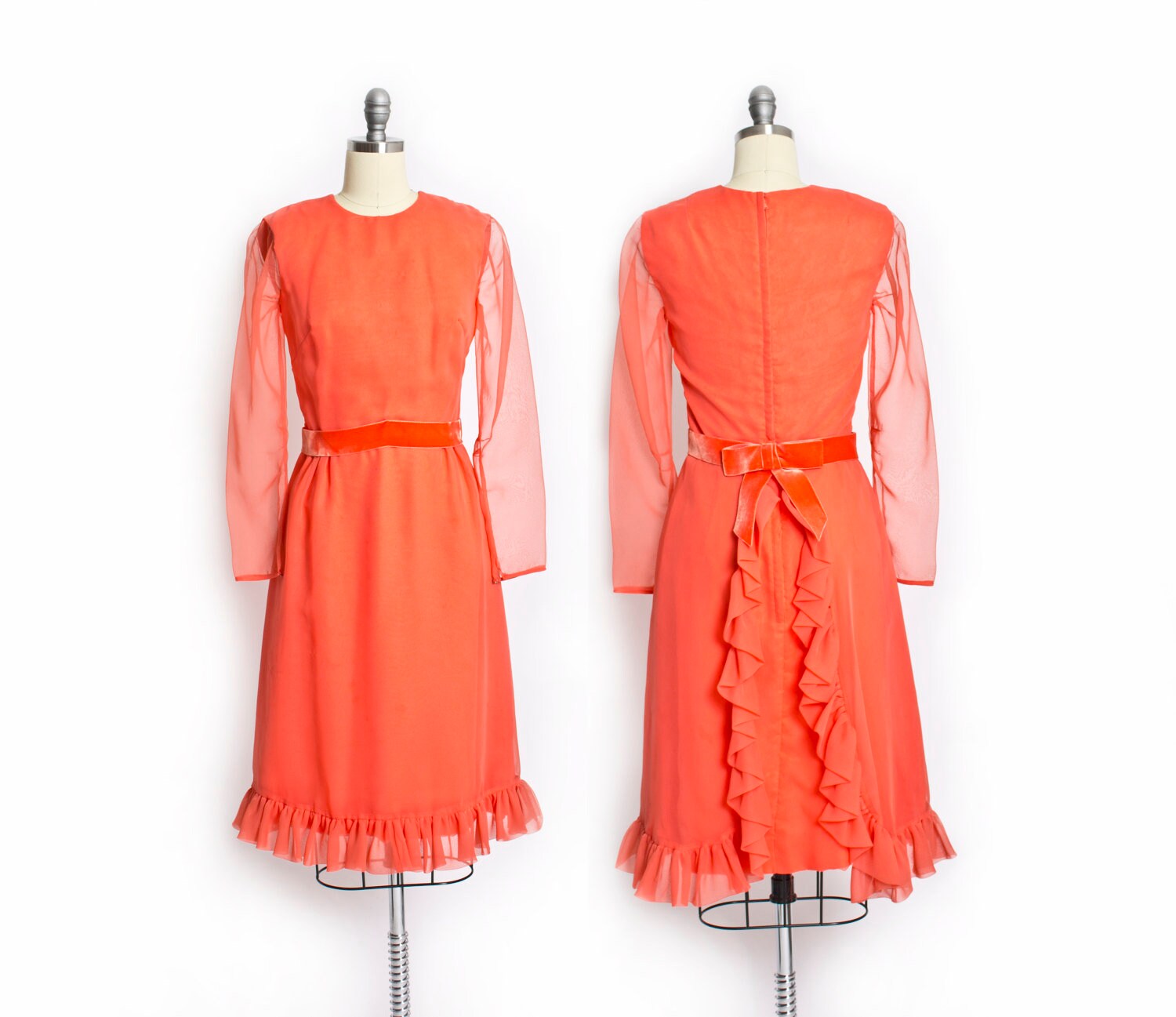 1960Er Jahre Kleid Miss Elliette Orange Chiffon S von dejavintageboutique