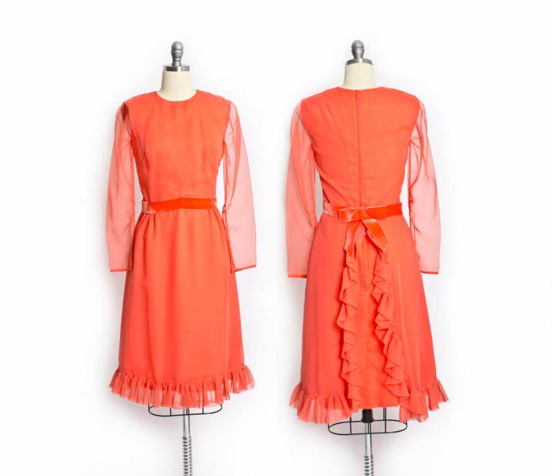 1960Er Jahre Kleid Miss Elliette Orange Chiffon S von dejavintageboutique