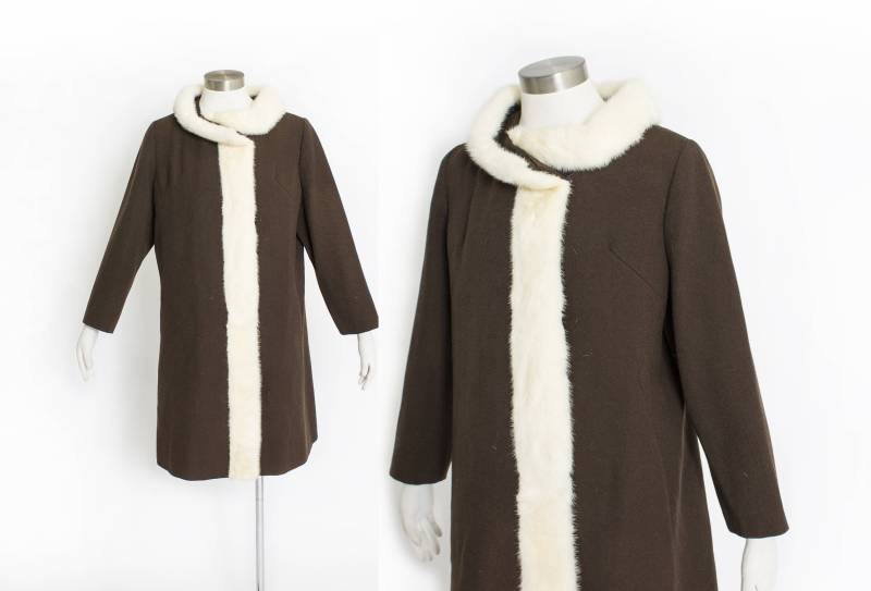 1960Er Jahre Mantel Braun Wolle Blonde Nerz Mod M L von dejavintageboutique