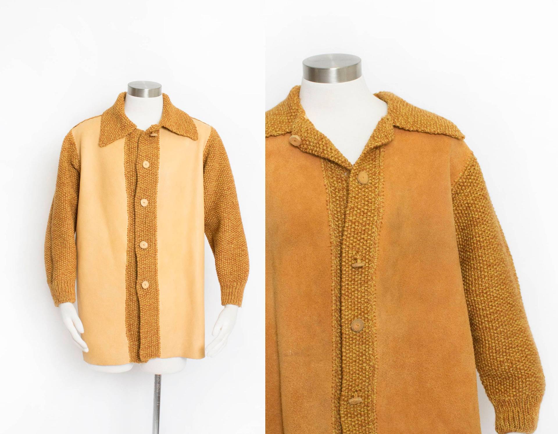 1970Er Jahre Lederjacke Reversible Braun Wildlederstrick L von dejavintageboutique