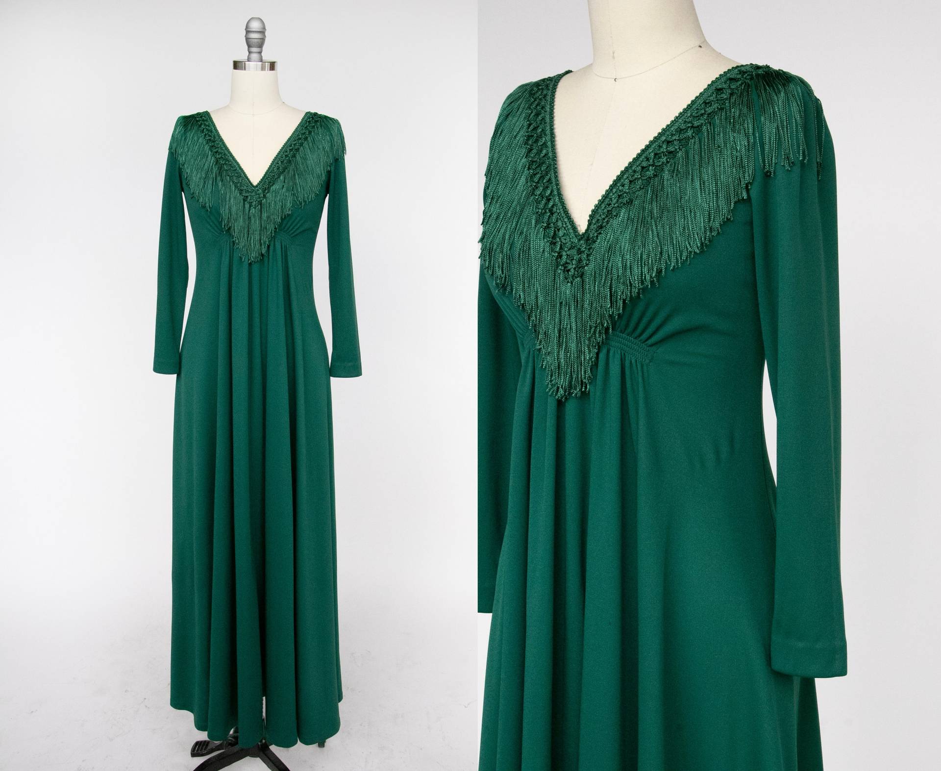 1970Er Jahre Maxikleid Fransengrün Boho Maxi S von dejavintageboutique