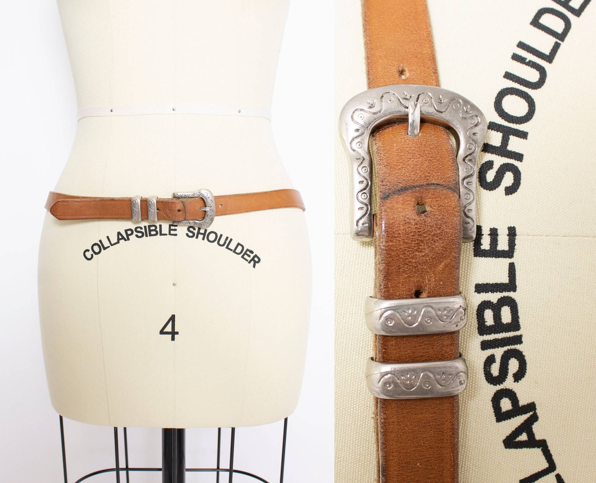 Vintage 1980Er Jahre Gürtel Leder Silber Schnalle Western L von dejavintageboutique