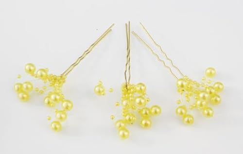 3 goldfarbene Haarnadeln mit Perlen Fb gelb - Hochzeit Brautschmuck von dekofine