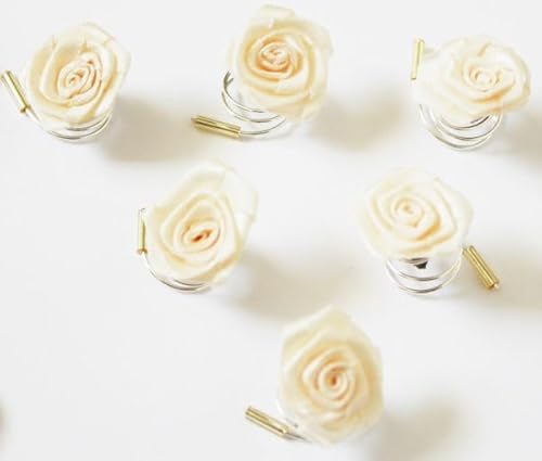 Haarschmuck - 6 Haarspiralen Curlies mit beigen Rosen - Brautschmuck von dekofine