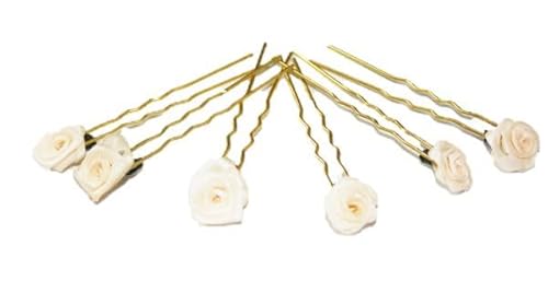 Haarschmuck - 6 goldfarbene Haarnadeln mit Rosen in der Farbe beige von dekofine