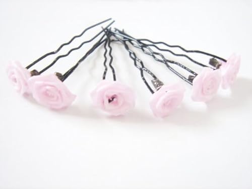 Haarschmuck - 6 schwarze Haarnadeln mit Rosen in der Farbe rosa von dekofine