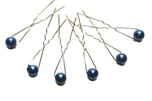 Haarschmuck - 6 x goldfarbene Haarnadeln mit Perlen in der Farbe blau von dekofine