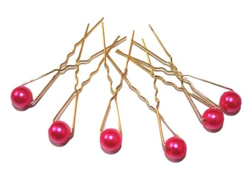 Haarschmuck - 6 x goldfarbene Haarnadeln mit Perlen in der Farbe pink von dekofine