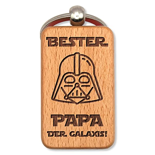 dekolaser24 - Personalisierbarer Schlüsselanhänger aus Buchenholz - Bester Papa der Galaxis - Geschenk für Vatertag Geburtstag oder Weihnachten Star Wars Fans von dekolaser24
