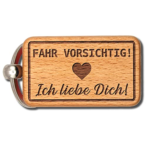 dekolaser24 - Schlüsselanhänger Fahr Vorsichtig Ich Liebe Dich Beziehung Liebesbekundung Liebessprüche Liebes Geschenk Für Ihn Sie Männer Frauen Geschenk zum Geburtstag oder Weihnachten von dekolaser24