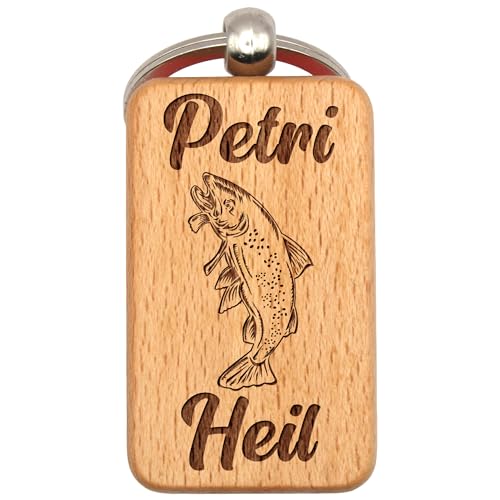 dekolaser24 - Schlüsselanhänger Petri Heil Angeln Angelsport Angler Für Männer Frauen Geschenk zum Geburtstag oder Weihnachten von dekolaser24