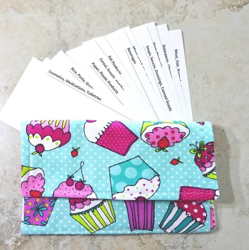 Cupcake Stoff Coupon Organizer Aqua Polka Dot Quittungsbrieftasche von delaMarCollection