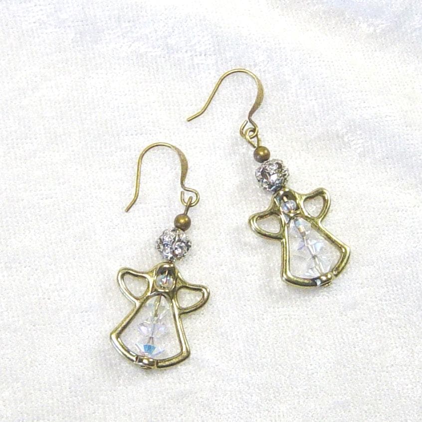 Gold Engel Kristall Perlen Ohrringe, Weihnachten Urlaub Schmuck von delaMarCollection