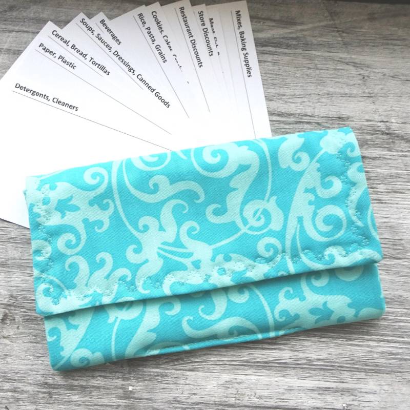 Türkis Stoff Coupon Organizer Quittung Geldbörse Mit Teiler von delaMarCollection