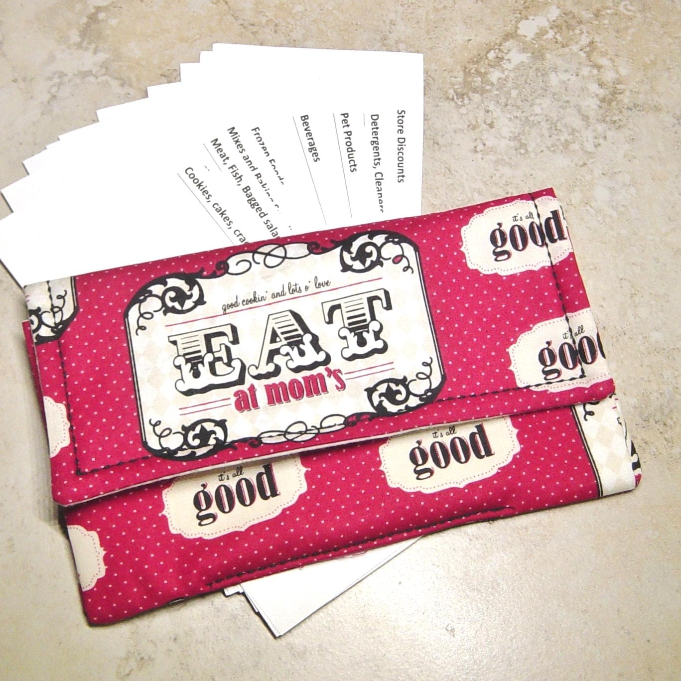 stoff Coupon Organizer "Eat At Mom's' Polka Dot Wallet Mit Cardstock Dividers von delaMarCollection
