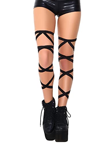 deladola Schwarze Beinbandagen Rave elastische Beingurte Rave Party Strumpfband Kreuzbandage Musikfestivals Kostüm für Frauen und Mädchen, Schwarz, Einheitsgröße von deladola