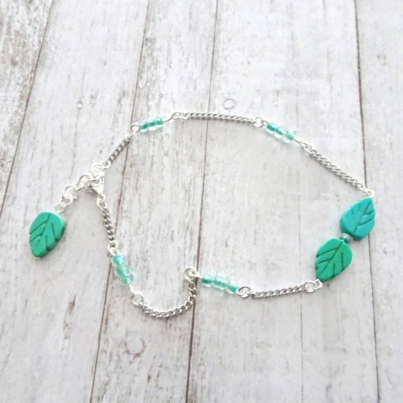 Silberkette Fußkette, Türkis Blatt Perle, Strand Schmuck Silberkette Fußkette, Türkis Blatt Perle, Strand Schmuck von delamarjewelry